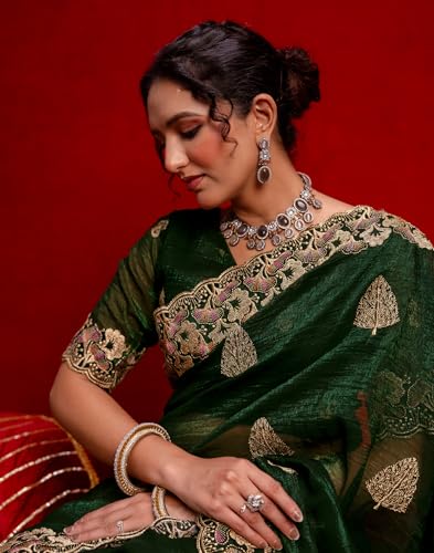 Image of SIRIL Women's Shimmer Chiffon Sequence Embroidery Saree With Unstitched Blouse Piece for Wedding and Parties