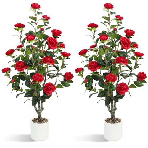 UPBUD Artificial Camellia Tree 2 Pack – 40'' Realistic Fake