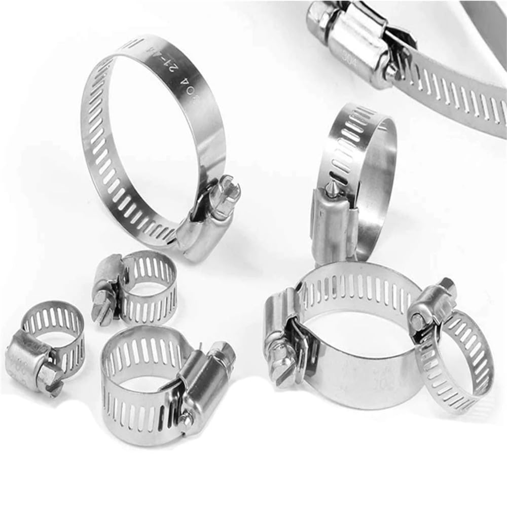 10-20PCS Abrazadera de manguera de acero inoxidable Kit surtido ajustable de 6 a 152 mm Abrazadera de línea de combustible de metal con engranaje helicoidal para plomería de tuberías de agua, 27,51 mm