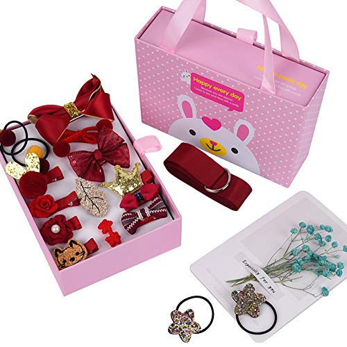 Girls Hair Clips Accessories Set with Gift Organizer - Hair Bows Hair Clips Hairbands - Great Xmas Present Birthday Gifts for Little Girls Toddlers preschoolers Age 3 4 5 6 7 8 9 10 (red)
