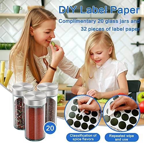 360-degree Rotating Glass and Stainless Steel Spice Rack with 20 Jars, Anti-Sprinkling Design, Great Gift