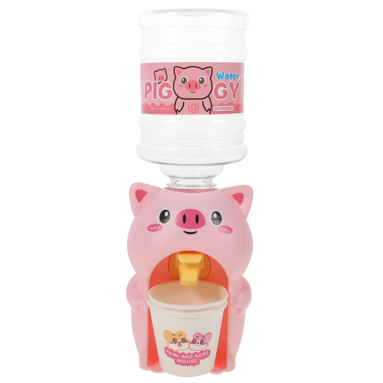 Homoyoyo Cartoon Pig Mini Water Dispenser Portable Pretend Play Drinking Fountain Model Educational Role-Playing Kitchen Accessories for Kids Dollhouse Safe Plastic