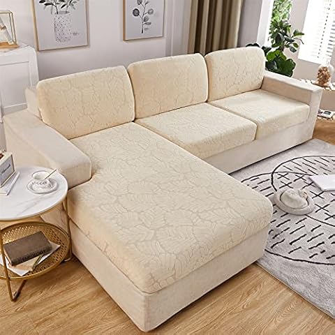 Reyox Leaves Jacquard Stretch Couch Cushion Covers Individual Slipcovers Cushions Soft Elastic Fitted Sofa Seat Cover Chair Loveseat Covers Non Slip Furniture Protector 17-23" W,17-23" L Champagne Cover
