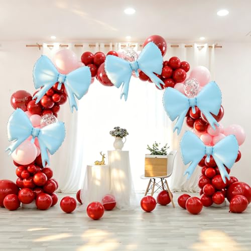 5PCS Elegant Bow Foil Balloons, Big Matte Coquette Balloons, Blue