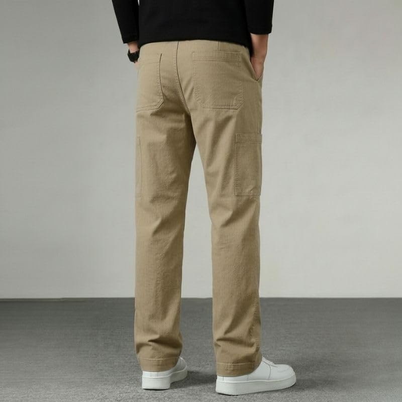 Image of Cargo for Men | Cotton Cargo Pant | Lower for man | Elastic Drawstring Waist Straight Fit Bottoms | Comfortable Breathable Summer Cargos for Casual, Office Wear