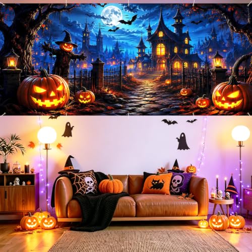 Image of Halloween Garage Door Decorations 7 x 16 ft, Pumpkin Manor Cover