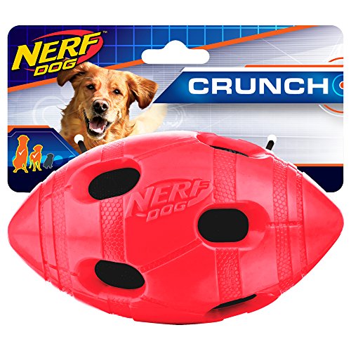 Nerf Dog Rubber Football Dog Toy with Interactive Squeaker and Crunch, Lightweight, Durable