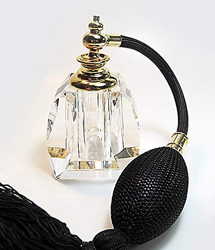 Genuine Crystal Perfume Refillable Empty Atomizer Bottle With Bulb And Tassel Sprayer Attachment. (Purple (Lavender) bulb and tassel color)