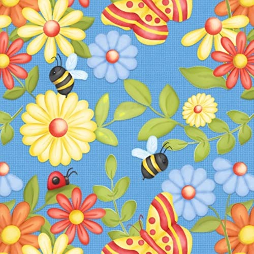 Henry Glass Gnome is Where Your Garden Grows by Shelly Comiskey 9447 11 Blue Butterflies & Flowers BTY