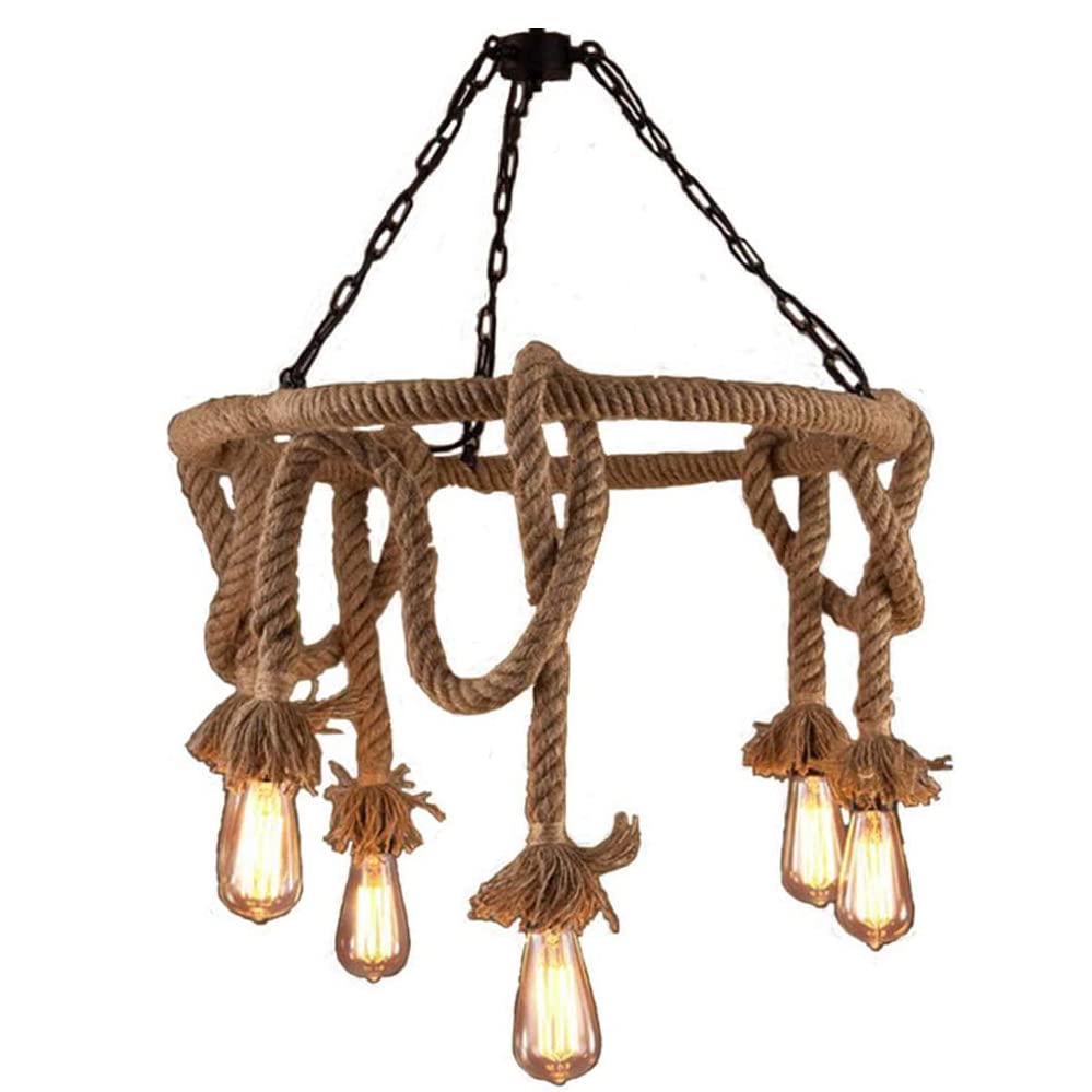 Luminaire corde de chanvre 6 têtes pour éclairer un grand espace sombre style loft