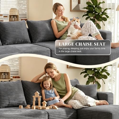 Image of 118 Inch Boneless U-Shaped Sectional Couch, Grey (Right Facing Chaise)