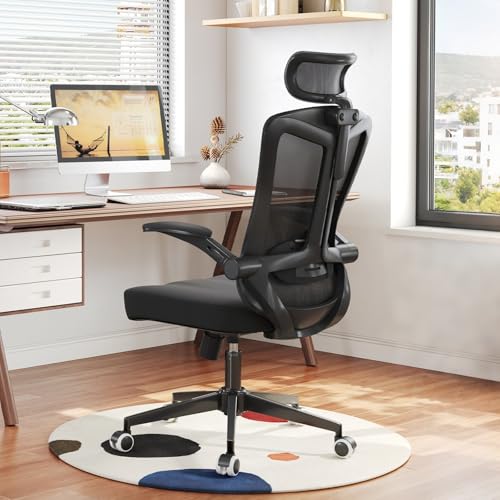 Image of Office Chair (07Black, Chair) | 360 Swivel Adjustable Lumbar Support & Flip-Up Armrests capacity 300 lbs capacity