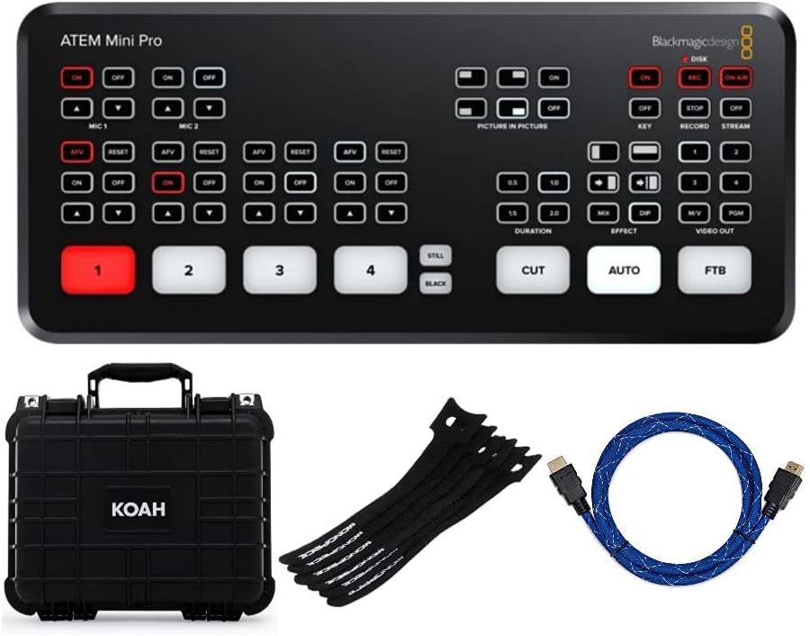 Blackmagic Design ATEM Mini Pro HDMI Live Stream Switcher with Cable and Case Bundle (4 Items)