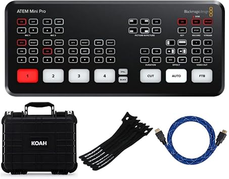 Blackmagic Design ATEM Mini Pro HDMI Live Stream Switcher Bundle with Cable and Case 4 Items