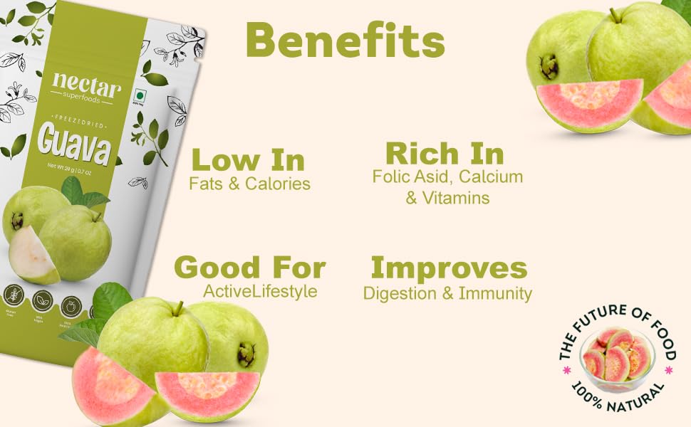 Nectar Superfoods Freeze Dried Guava Cubes No Sugar & Preservatives Vegan Gluten Free Healthy Fruit Snack Camping Party Essential 0.7 Oz (20gram) Pouch Pack Of 2 Nos - Image 4