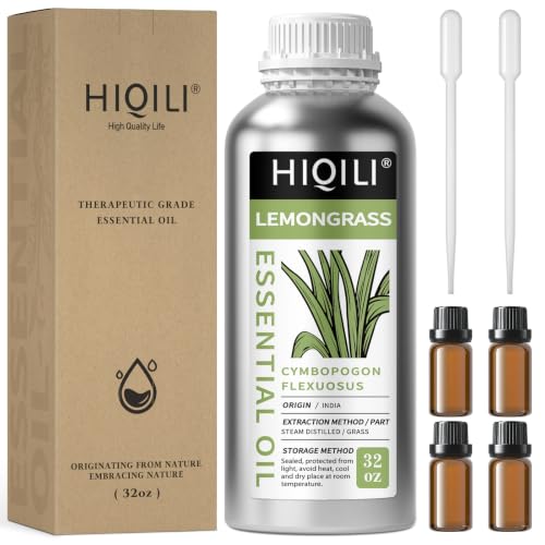 Image of HIQILI Lemongrass Essential Oil Large Capacity for Body Massage | Crisp Herb Scent for Diffuser, DIY Blends, SPA, Scent Spray, Skin Blends, Shampoo & Lotion - 1000 mL / 32 fl oz