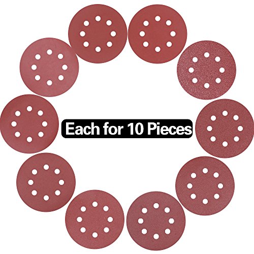 Swpeet 100 Pcs Sanding Discs, Aluminium Oxide Sandpaper, Red Brown, 10 Sizes (40/60/80/100/120/180/240/320/400/800 Grits) - Image 3