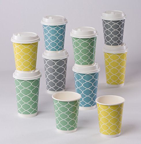 Nicole Home Collection Double Walled Paper Lid-16 oz. | Assorted Colors | Pack of 28 Coffee, 16 oz. Cup, Multicolor