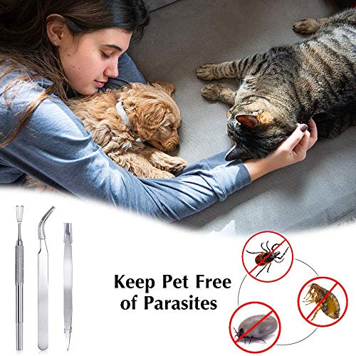 EasyULT Edelstahl Zeckenentferner Set[3 Stück], Zeckenzange Zeckenpinzette Zeckenhaken, Zeckenentfernung fur für Mensch, Hunde, Katzen(mit Aufbewahrungstasche)