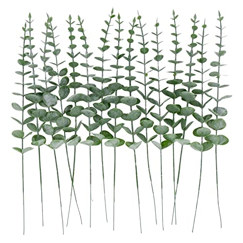 Hombemo 15Pcs Artificial Eucalyptus Stems Decor, Fake Dried Eucalyptus Leaves Real Touch, Faux Greenery Leaf Branches For Flower Floral Wedding Bouquet Farmhouse Home Decoration #TOP1