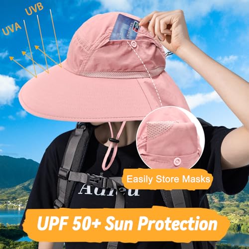 Image of Sun Hats for Men Women Detachable Face Cover Wide Brim Fishing Hats with Neck Flap UPF 50+ Outdoor Safari Hats