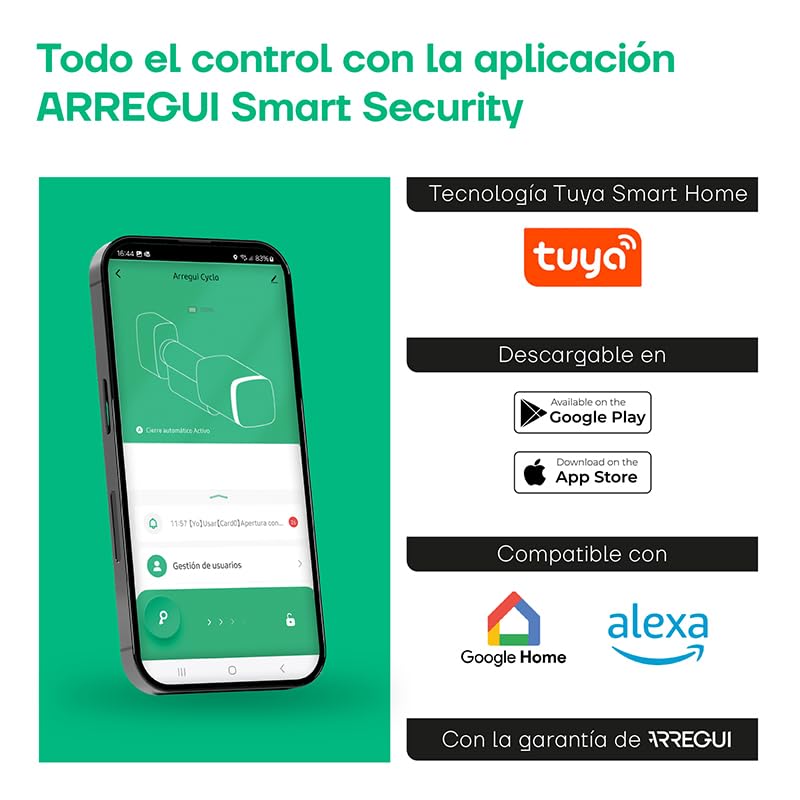 Arregui CYCLO + BRIDGE Cerradura Electrónica con App Móvil y Tarjeta RFID | Control desde Smartphone | Ideal Oficinas y Locales | Seguridad IP65 sin Llave | Control Remoto Compatible Google y Alexa
