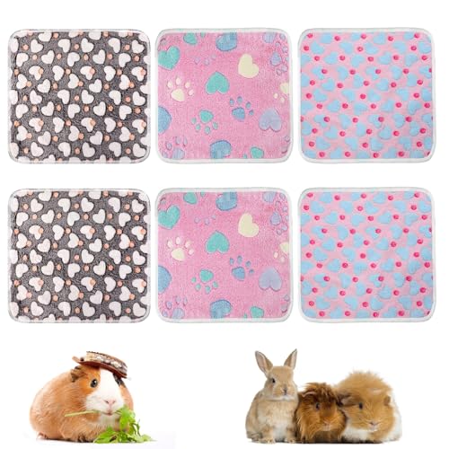 6-Pack Guinea Pig Fleece Liners - 25x25cm Waterproof Cage Pads, Soft Washable Guinea Pig Bedding - Pet Bedding Blankets for Rabbits, Hamsters, Hedgehogs