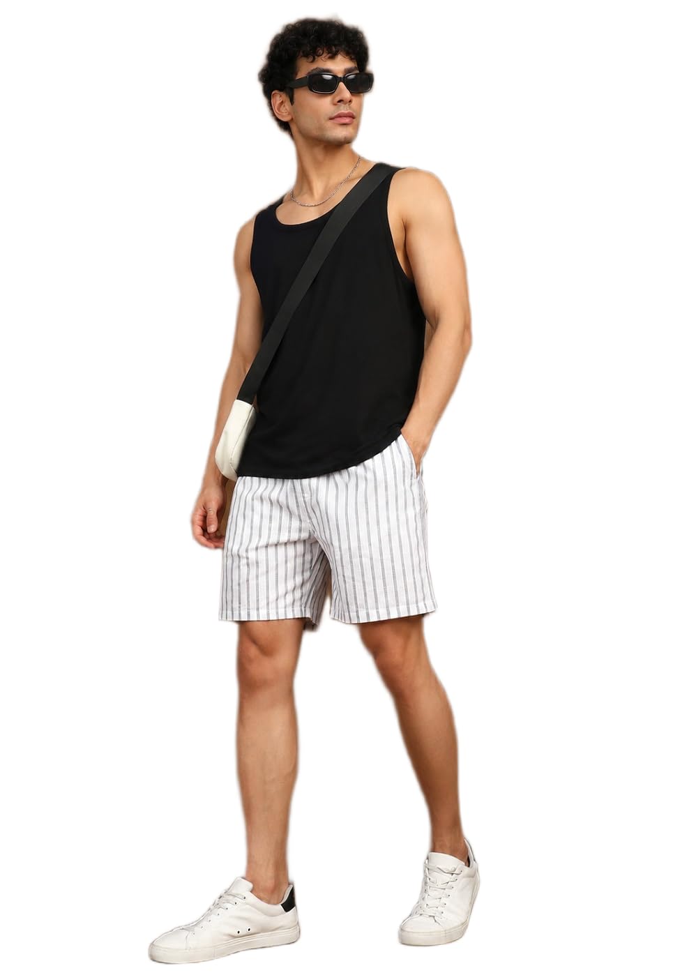 Men's Classic White & Grey Striped Linen Regular Fit Casual Shorts – Mid-Rise Elasticated Waistband S to XXL-picture-48