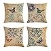 Kissenbezug 45x45cm,4er Set Deko Kissen,Orangefarbener Schmetterling Cyan Bird Kissenbezüge,Quadrat Leinen kopfkissenbezug,mit Unsichtbarem Reißverschluss Kissenhülle,Home Outdoor Zierkissenbezüge