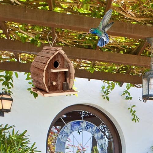 Nid d'oiseau en bois rustique avec abri et mangeoire pour jardin - 3
