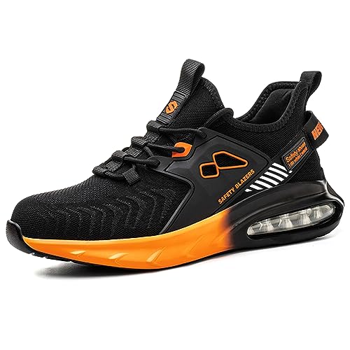 SDEQA Chaussure de Securité Homme Femme Légère Baskets de Embout Acier Fashion Non Glissante Industrial Construction Sneakers,Black...