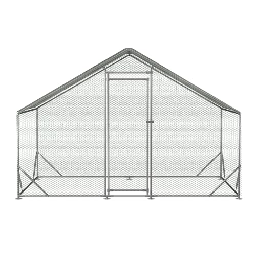 Large Metal Chicken Coop,Walk-in Poultry Cage Hen Run House,Rabbits Habitat Cage,Flat Roofed Cage with Waterproof and Anti-Ultraviolet Cover for Outdoor