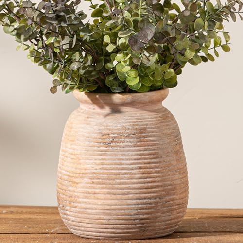 Ceramic Flowers Rustic Vase, Neutral Pottery...