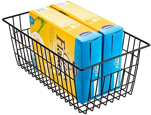 SANNO Freezer Baskets Wire Storage Baskets Closet Baskets Bin Farmhouse Organizer Storage Bins Large Organizer Bins for Home, Office, Bathroom, Pantry Organization Storage -Black Set of 2, 15.7"