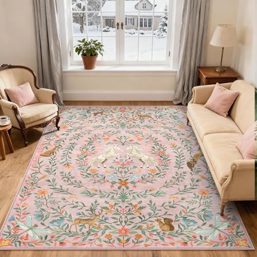 STARUIA 8x10 Area Rugs for Living Room, Unicorn Floral Non-Slip W...