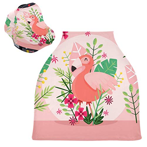 ピンクのかわいいフラミンゴベビーカーシートカバーキャノピー伸縮性看護カバー幼児用母乳の男の子の女の子のための通気性防風冬のスカーフ
