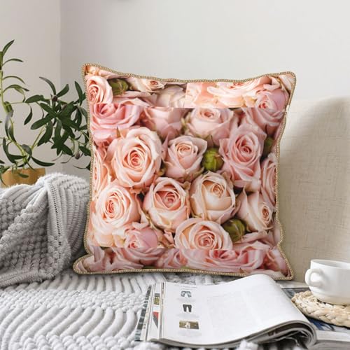 Housse de coussin velours anti-plis imprimé roses pour canapé