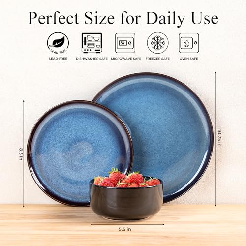 Image of LeRatio Ceramic Dinnerware Sets for 4,Plates and Bowls Sets,Handmade Reactive Glaze Dishes Set,Chip Resistant and Scratch Resistant | Oven&Dishwasher & Microwave Safe,Service for 4