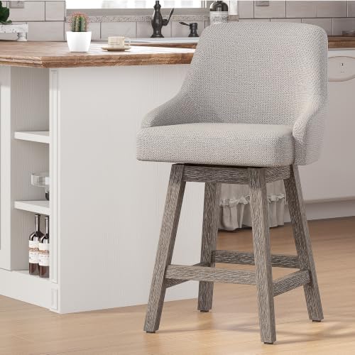 Image of YaFiti Swivel Counter Height Bar Stool 1 pcs, 24 inch Modern Chenille Fabric Barstool with Back, Widen Upholstered Seat, Hardened Wood Legs for Kitchen Counter, Island, Dining Room, Oatmeal Grey