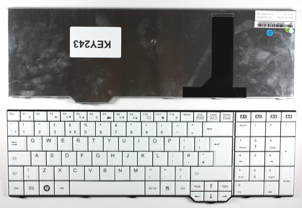 Keyboards4Laptops UK Layout White Replacement Laptop Keyboard Compatible with Fujitsu Siemens 90.4H907.U0U