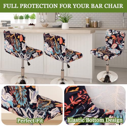 Image of FUANGUI Bar Stool Covers Set of 4, Stretch Bar Stool Chair Cover Slipcovers, Floral Print Counter Stool Bar Chair Covers for Kitchen Pub Dining Room (Floral Blue)