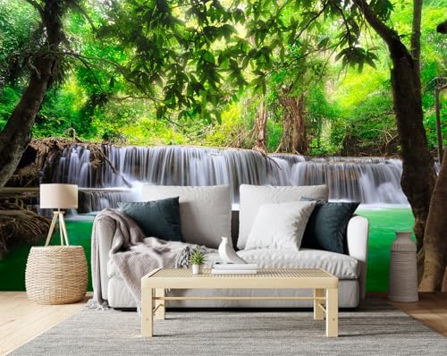 LOOWAP Green Landscape Wall Mural Nature Lake Waterfall Wallpaper Decor