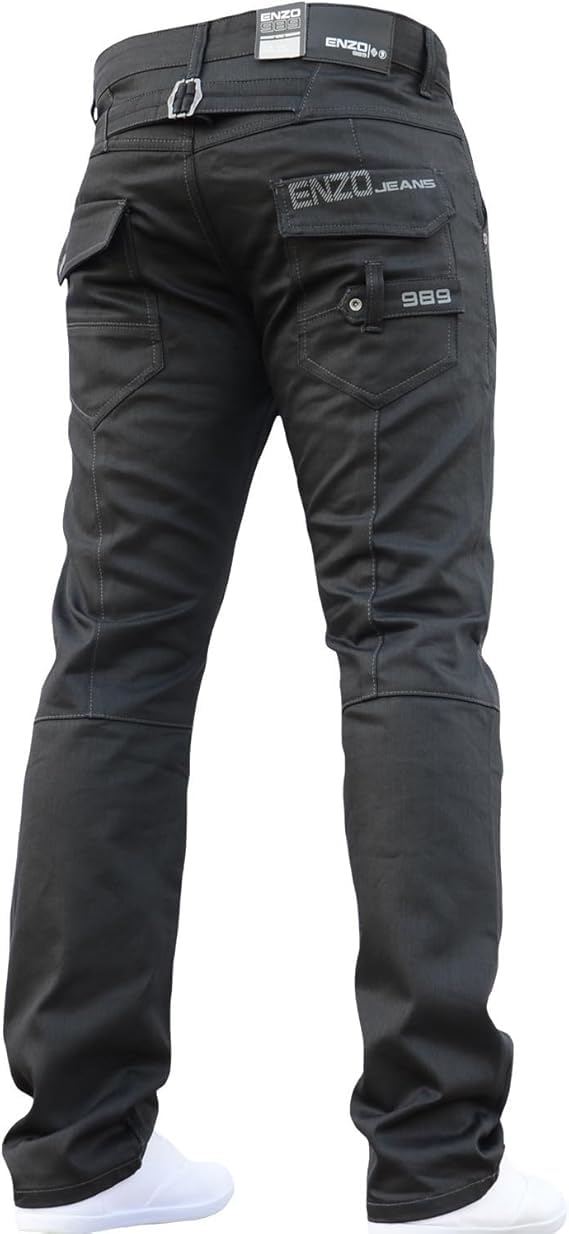 989Zé ENZO BNWT New Mens Jeans Blue Designer Branded Straight Washed All Waist & Sizes EZ329 Black WASH 32W / 34L