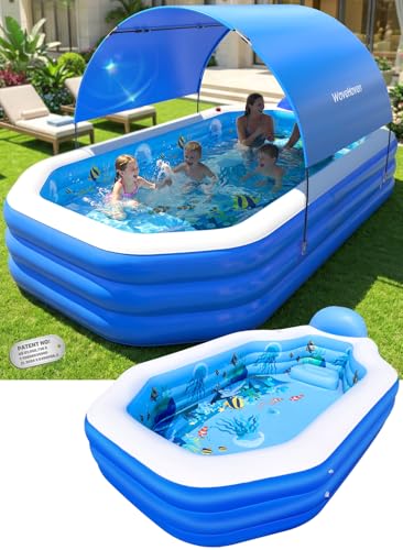 2026 Inflatable Pool with Canopy, Large Inflatable Pool for Kids,Adults, Blow Up Pools with Seats,Oversize Thickened 118'x75'x22'Inflatable Swimming Pools, Kids Pool for Backyard,Ocean Theme