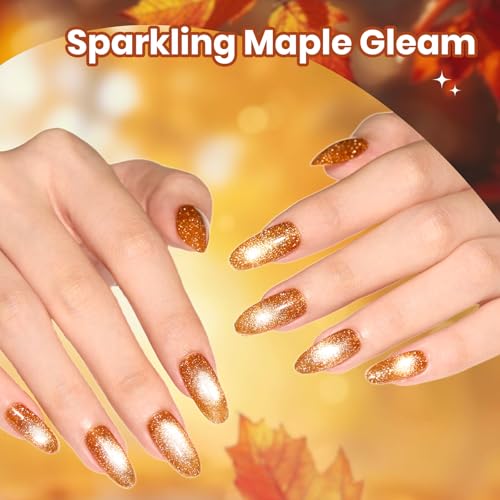 Image of Beetles Fall Gel Polish Set, 6 Colors Orange Burgundy Glitter Cat Eye Gel Nail Polish with Magnet, Maple Gleam Soak Off UV LED Manicure Kit, Autumn Nail Colors for Daily Wear Travel Gifts