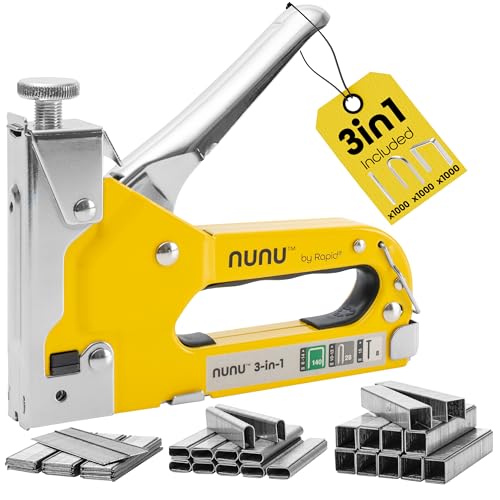 Rapid NUNU 3-in-1 Manual Stapler for Wood Wall DIY Upholstery and Fabric Stapler Cable Stapler Adjustable Power and Ergonomic with 3000 Staples and Nails - (5001728)