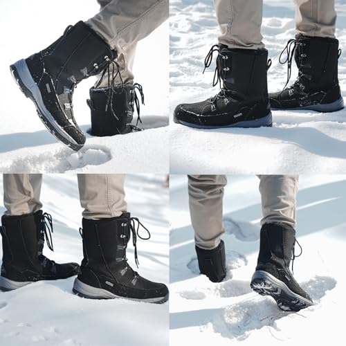 Image of ROCKMARK Mens Winter Mid-Calf Snow Boots Fur Lined Warm Waterproof Slip On Outdoor Athletic Snow Boots