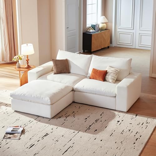 Cloud Couch Sectional 78.7'' Oversized Modular Deep Seat Sofa L Shaped Comfy White Cloud Couch with Washable Cover for Living Room Loveseat with 1 Ottoman