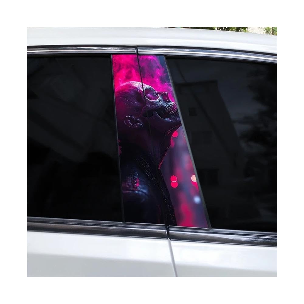 Bertdcx K 2Pcs Smoking Skull Car B Pillar Waterproof Decal Diy Car Door Pillar Vinyl Sticker Auto Parts(K)