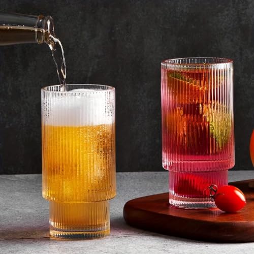 Image of criterion Ribbed Glass 300ml Rigid Drinking Glasses for Cocktail, Whiskey, Water, Juice, Iced Coffee Bar Accessories,Smoothies, Vintage Glassware (6)